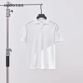 Men's Knitted Polo Shirt Solid Color Lapel T-shirt Fashion Brand Trend Loose Casual Short Sleeve T-shirt Top Men's Polo Shirt