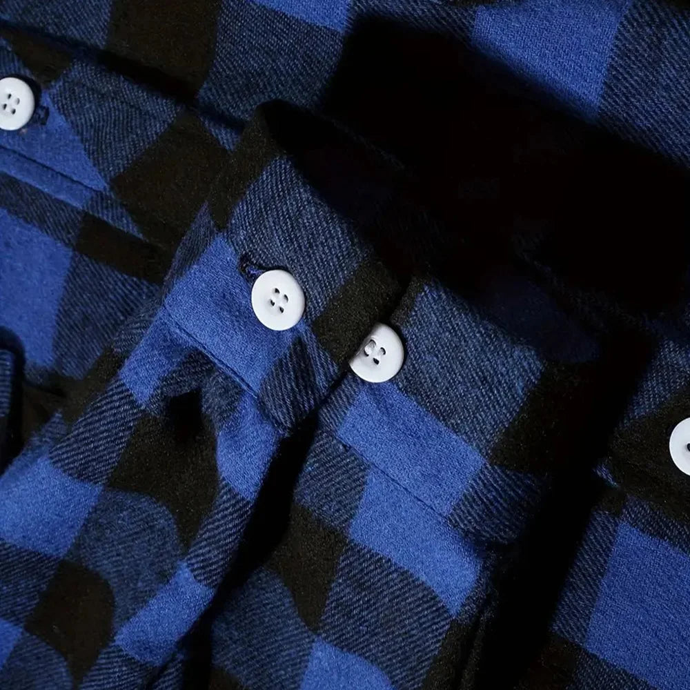 Spring Autumn Flannel Men's Shirts Long Sleeve Classic Plaid Casual Shirt Button-Up 2-Pocket Colthing Thin Jacket Shirt for Man