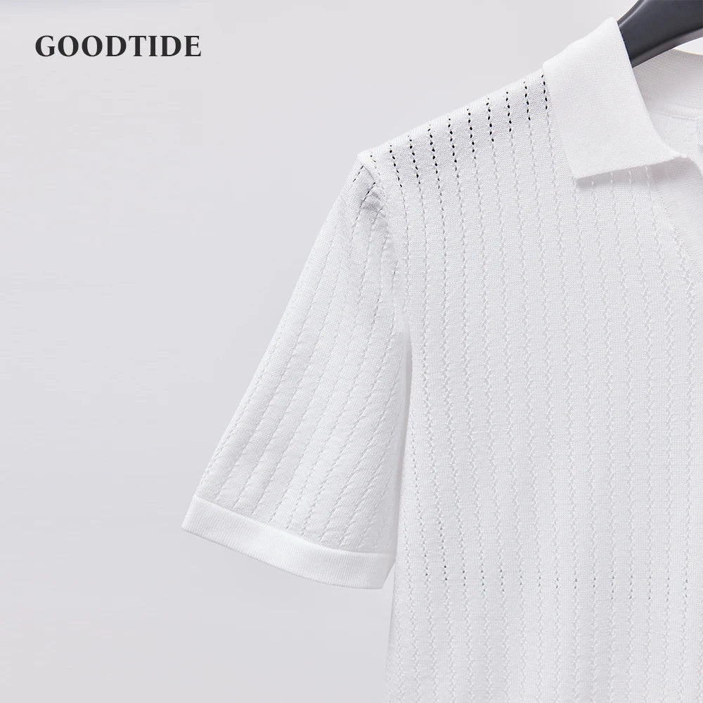 Men's Knitted Polo Shirt Solid Color Lapel T-shirt Fashion Brand Trend Loose Casual Short Sleeve T-shirt Top Men's Polo Shirt