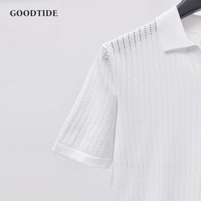 Men's Knitted Polo Shirt Solid Color Lapel T-shirt Fashion Brand Trend Loose Casual Short Sleeve T-shirt Top Men's Polo Shirt