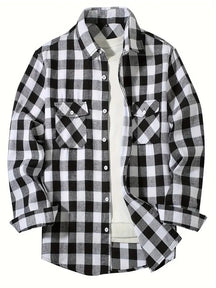 Spring Autumn Flannel Men's Shirts Long Sleeve Classic Plaid Casual Shirt Button-Up 2-Pocket Colthing Thin Jacket Shirt for Man