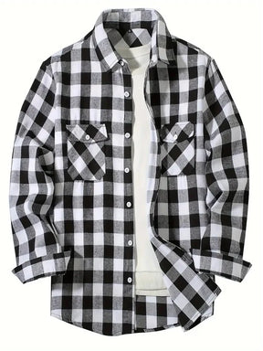 Spring Autumn Flannel Men's Shirts Long Sleeve Classic Plaid Casual Shirt Button-Up 2-Pocket Colthing Thin Jacket Shirt for Man