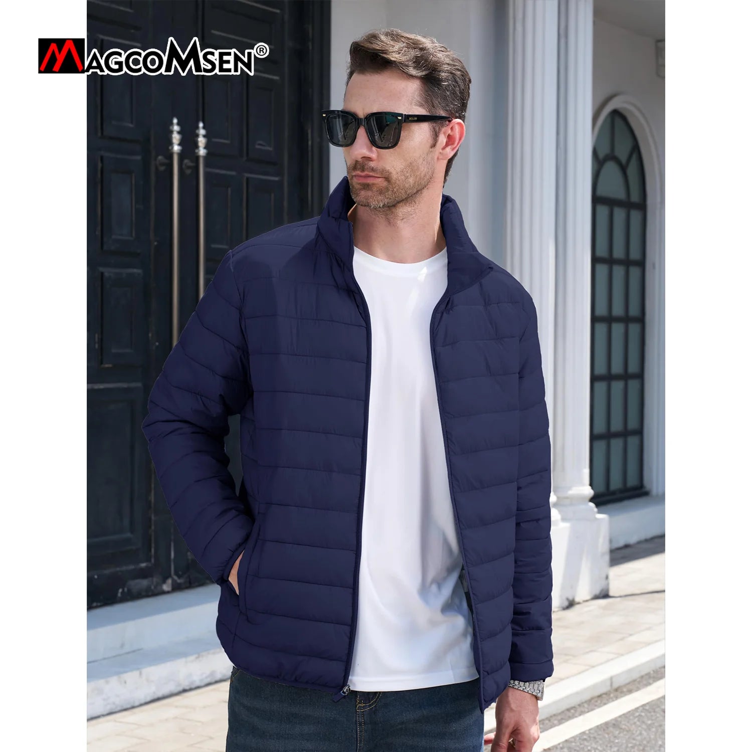 MAGCOMSEN Lightweight Puffer Jacket Mens Winter Thermal Warm Quilted Coat Waterproof Windproof Puffy Jackets Male Windbreaker