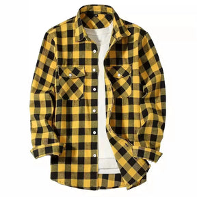 Spring Autumn Flannel Men's Shirts Long Sleeve Classic Plaid Casual Shirt Button-Up 2-Pocket Colthing Thin Jacket Shirt for Man