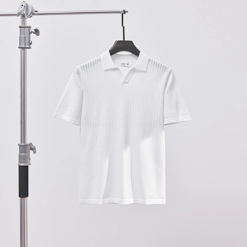 Men's Knitted Polo Shirt Solid Color Lapel T-shirt Fashion Brand Trend Loose Casual Short Sleeve T-shirt Top Men's Polo Shirt