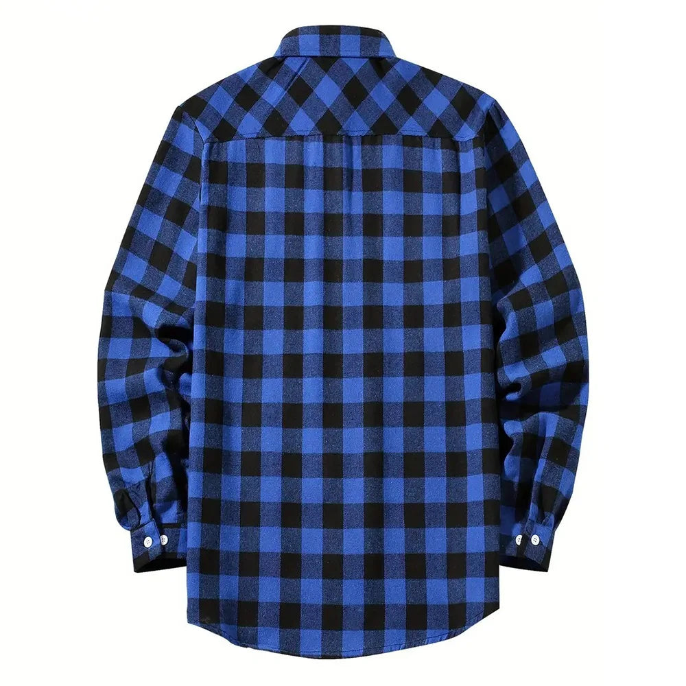 Spring Autumn Flannel Men's Shirts Long Sleeve Classic Plaid Casual Shirt Button-Up 2-Pocket Colthing Thin Jacket Shirt for Man