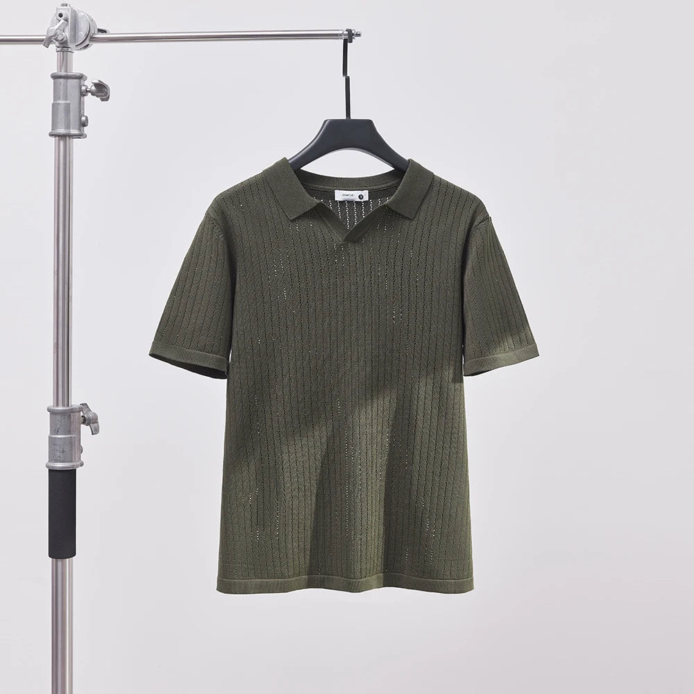 Men's Knitted Polo Shirt Solid Color Lapel T-shirt Fashion Brand Trend Loose Casual Short Sleeve T-shirt Top Men's Polo Shirt
