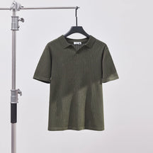 Men's Knitted Polo Shirt Solid Color Lapel T-shirt Fashion Brand Trend Loose Casual Short Sleeve T-shirt Top Men's Polo Shirt