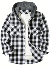 2025 New Flannel Hooded Men's Shirts Long Sleeve Classic Plaid Casual Shirt Button-Up 2-Pocket Colthing Thin Coat Shirt for Man
