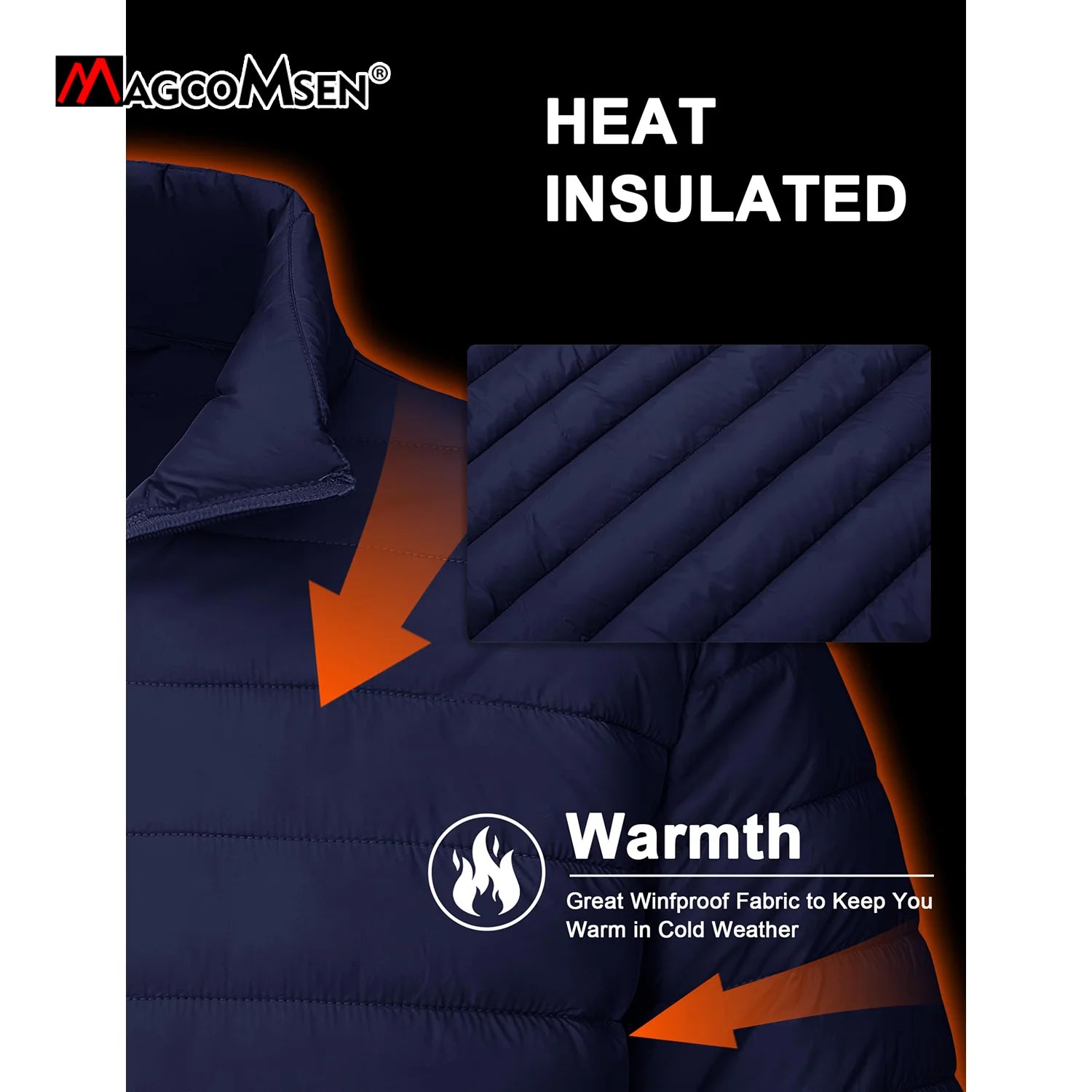 MAGCOMSEN Lightweight Puffer Jacket Mens Winter Thermal Warm Quilted Coat Waterproof Windproof Puffy Jackets Male Windbreaker