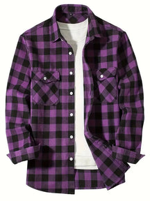 Spring Autumn Flannel Men's Shirts Long Sleeve Classic Plaid Casual Shirt Button-Up 2-Pocket Colthing Thin Jacket Shirt for Man