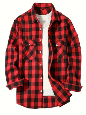 Spring Autumn Flannel Men's Shirts Long Sleeve Classic Plaid Casual Shirt Button-Up 2-Pocket Colthing Thin Jacket Shirt for Man
