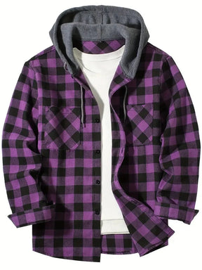 2025 New Flannel Hooded Men's Shirts Long Sleeve Classic Plaid Casual Shirt Button-Up 2-Pocket Colthing Thin Coat Shirt for Man