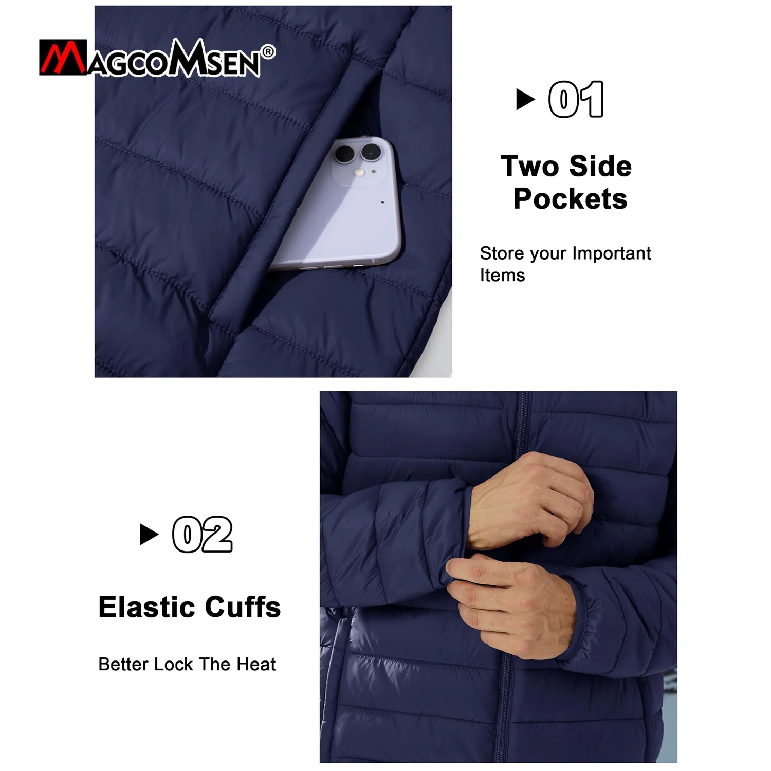 MAGCOMSEN Lightweight Puffer Jacket Mens Winter Thermal Warm Quilted Coat Waterproof Windproof Puffy Jackets Male Windbreaker