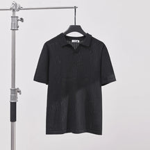 Men's Knitted Polo Shirt Solid Color Lapel T-shirt Fashion Brand Trend Loose Casual Short Sleeve T-shirt Top Men's Polo Shirt