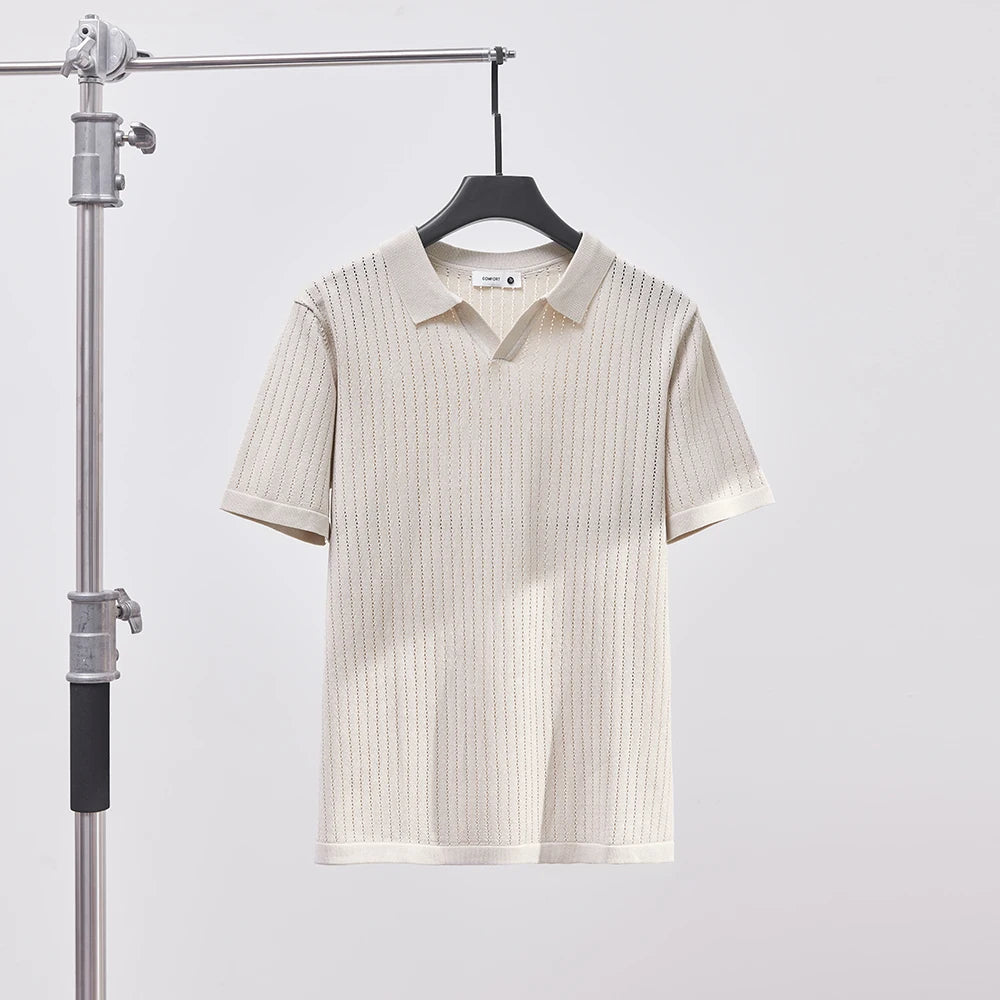 Men's Knitted Polo Shirt Solid Color Lapel T-shirt Fashion Brand Trend Loose Casual Short Sleeve T-shirt Top Men's Polo Shirt