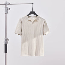Men's Knitted Polo Shirt Solid Color Lapel T-shirt Fashion Brand Trend Loose Casual Short Sleeve T-shirt Top Men's Polo Shirt